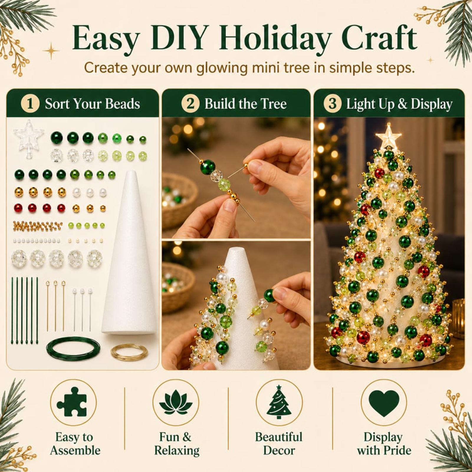 Art Craft Tree - طقم شجرة عيد الميلاد المزينة بالخرز،